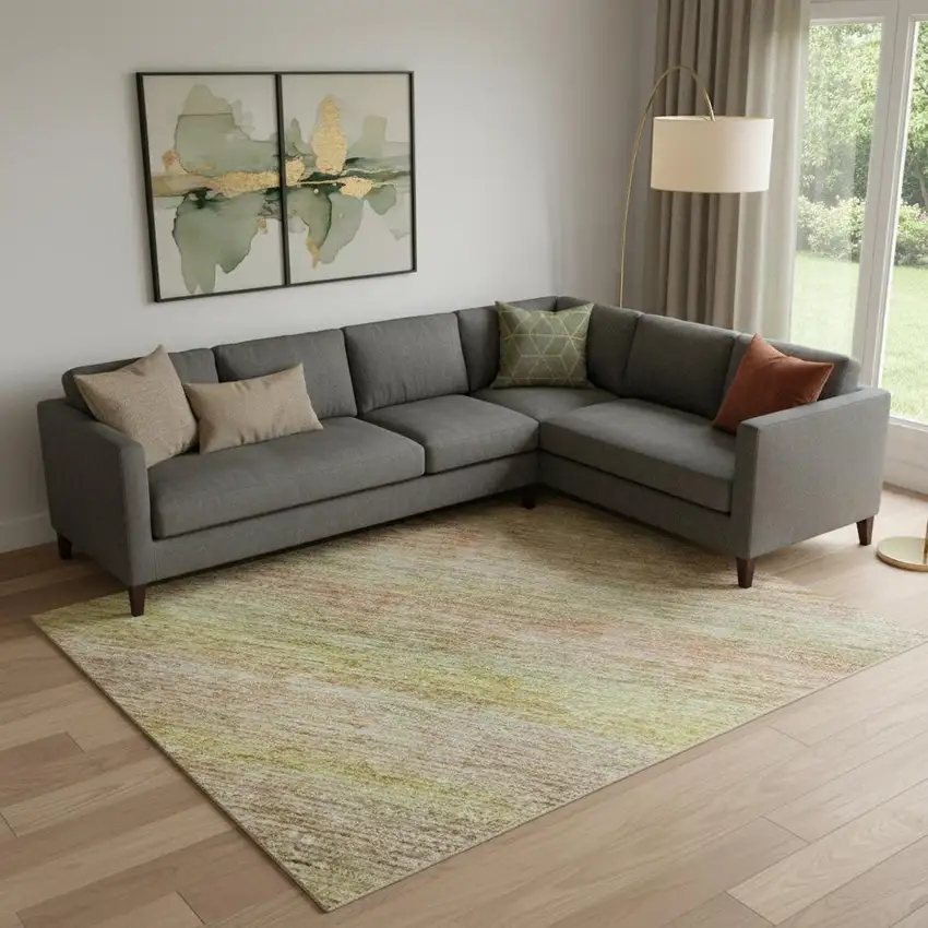 Gold Blush And Teal Striped Washable Area Rug With UV Protection Photo 2