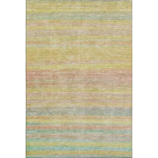 Gold Blush And Teal Striped Washable Area Rug With UV Protection Photo 5
