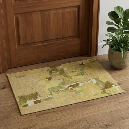 Gold Brown And Beige Abstract Washable Area Rug With UV Protection Photo 1