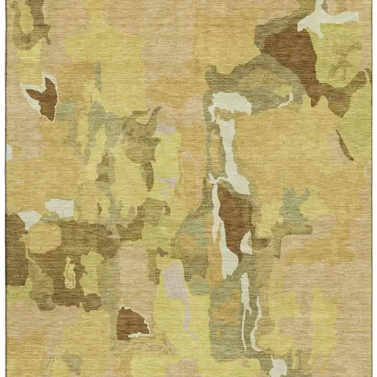 Gold Brown And Beige Abstract Washable Area Rug With UV Protection Photo 4
