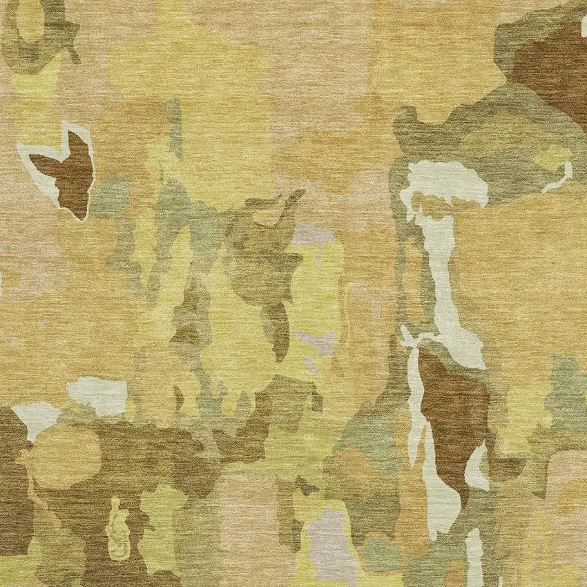 Gold Brown And Beige Abstract Washable Area Rug With UV Protection Photo 3