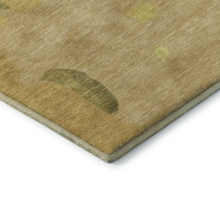 Gold Brown And Beige Abstract Washable Area Rug With UV Protection Photo 7