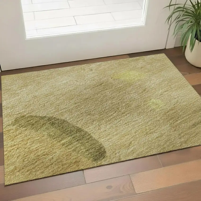 Gold Brown And Beige Abstract Washable Area Rug With UV Protection Photo 2