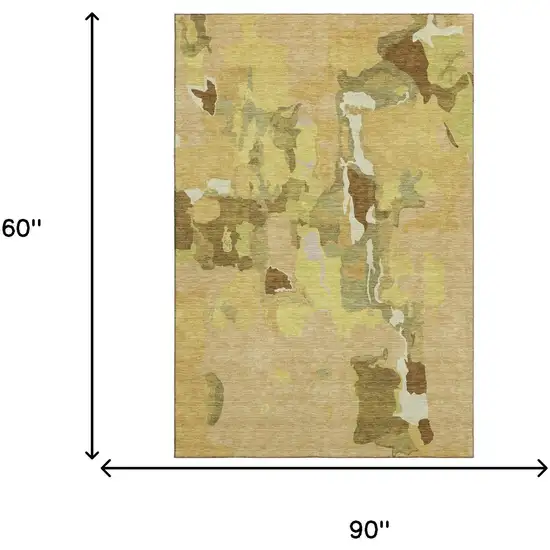 Gold Brown And Beige Abstract Washable Area Rug With UV Protection Photo 4