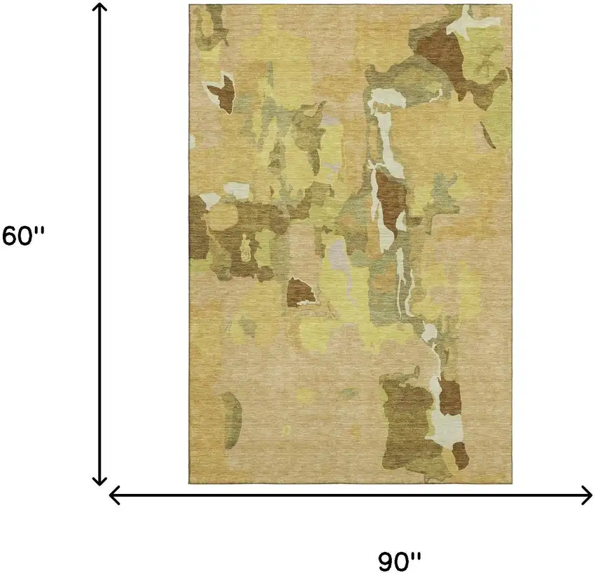 Gold Brown And Beige Abstract Washable Area Rug With UV Protection Photo 4
