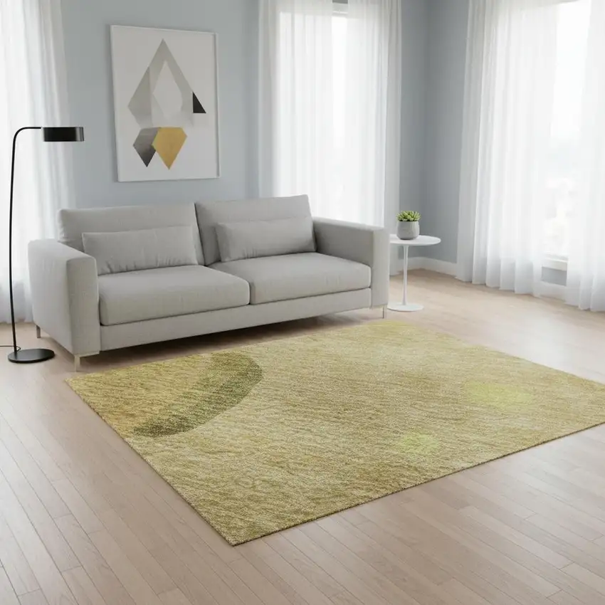 Gold Brown And Beige Abstract Washable Area Rug With UV Protection Photo 2