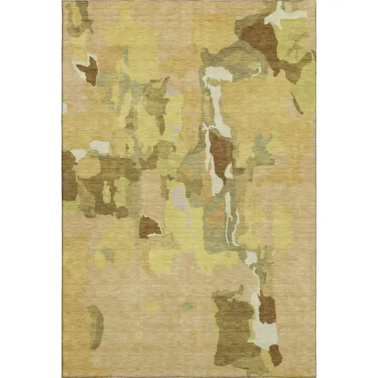 Gold Brown And Beige Abstract Washable Area Rug With UV Protection Photo 5