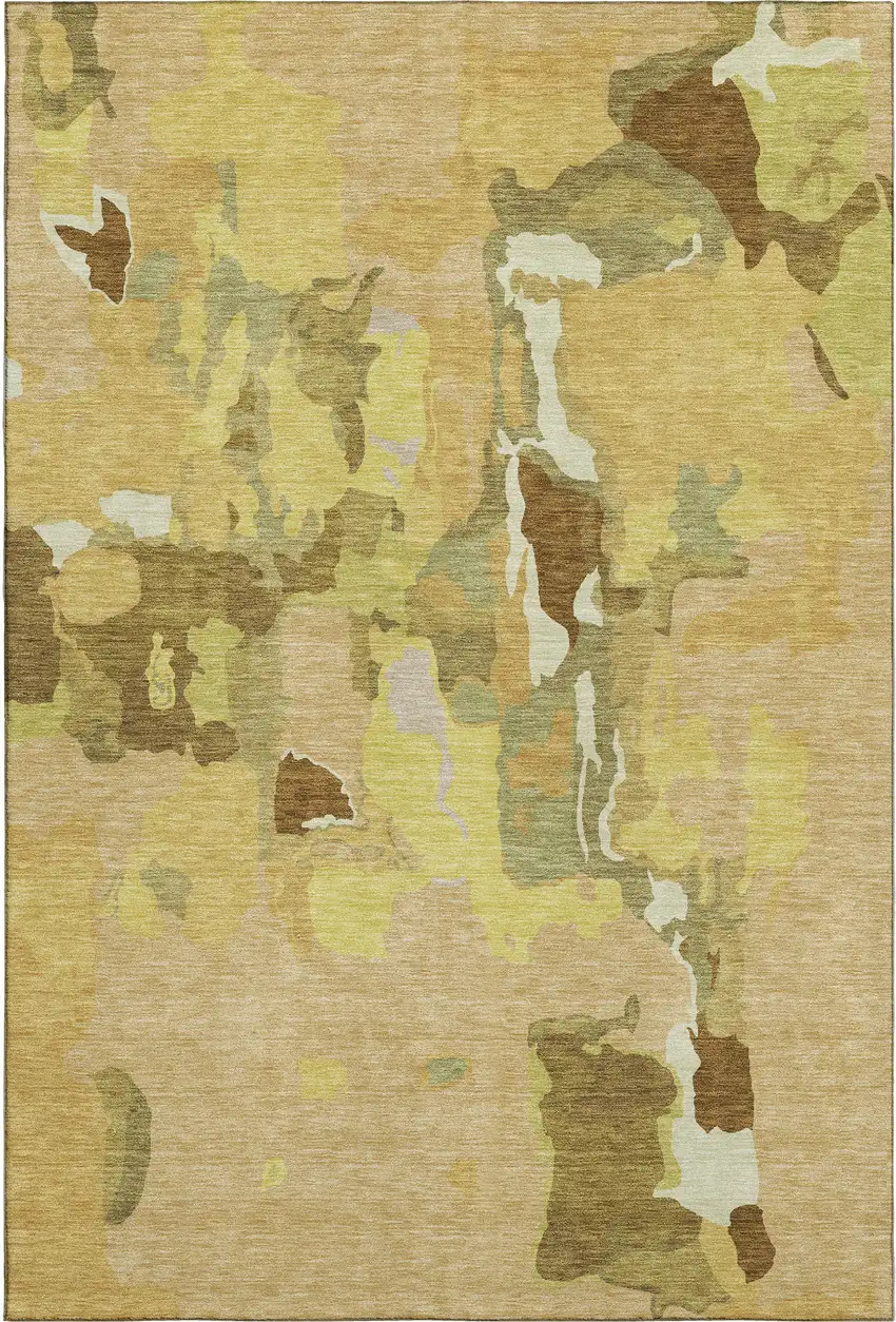 Gold Brown And Beige Abstract Washable Area Rug With UV Protection Photo 5