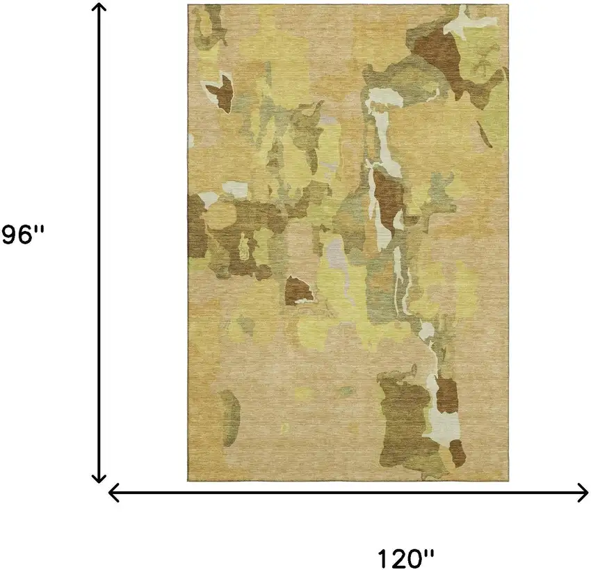 Gold Brown And Beige Abstract Washable Area Rug With UV Protection Photo 4