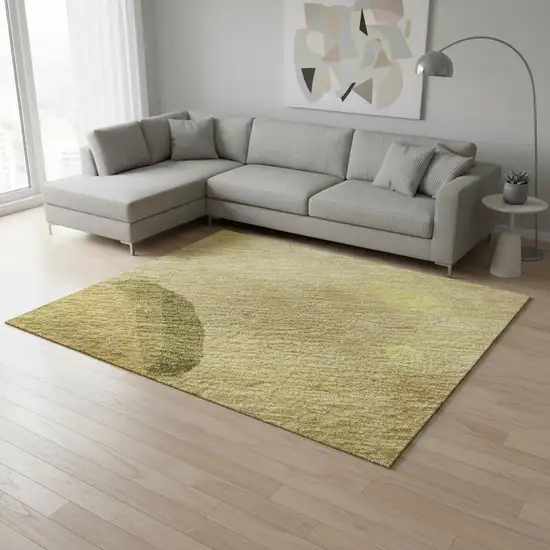 Gold Brown And Beige Abstract Washable Area Rug With UV Protection Photo 2