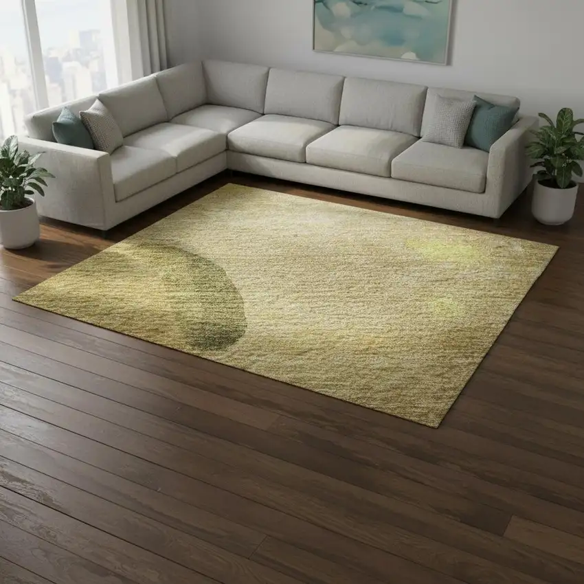 Gold Brown And Beige Abstract Washable Area Rug With UV Protection Photo 2