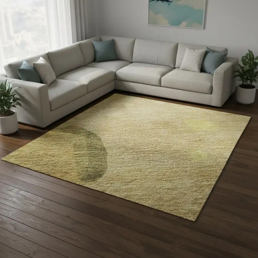 Gold Brown And Beige Abstract Washable Area Rug With UV Protection Photo 2