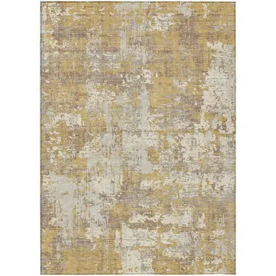 Gold Brown And Beige Abstract Washable Indoor Outdoor Area Rug Photo 2
