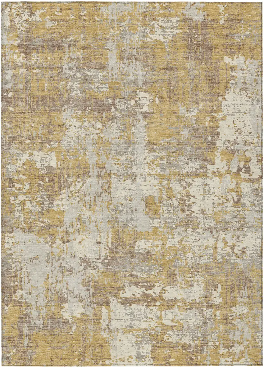 Gold Brown And Beige Abstract Washable Indoor Outdoor Area Rug Photo 2