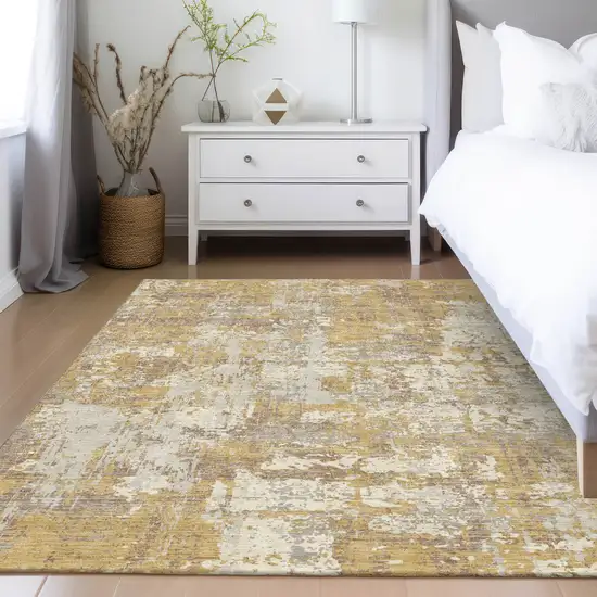 Gold Brown And Beige Abstract Washable Indoor Outdoor Area Rug Photo 9