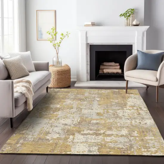 Gold Brown And Beige Abstract Washable Indoor Outdoor Area Rug Photo 9