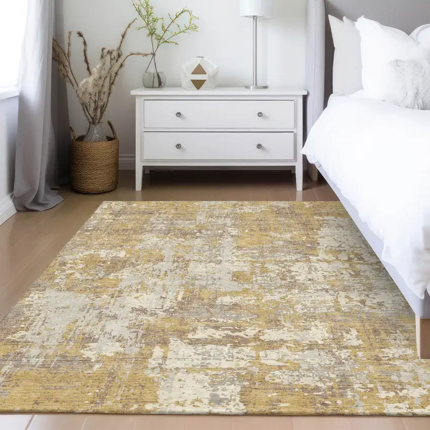 Gold Brown And Beige Abstract Washable Indoor Outdoor Area Rug Photo 9