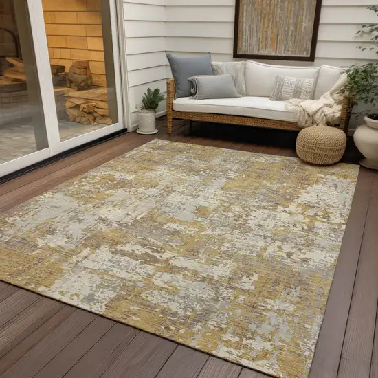 Gold Brown And Beige Abstract Washable Indoor Outdoor Area Rug Photo 8