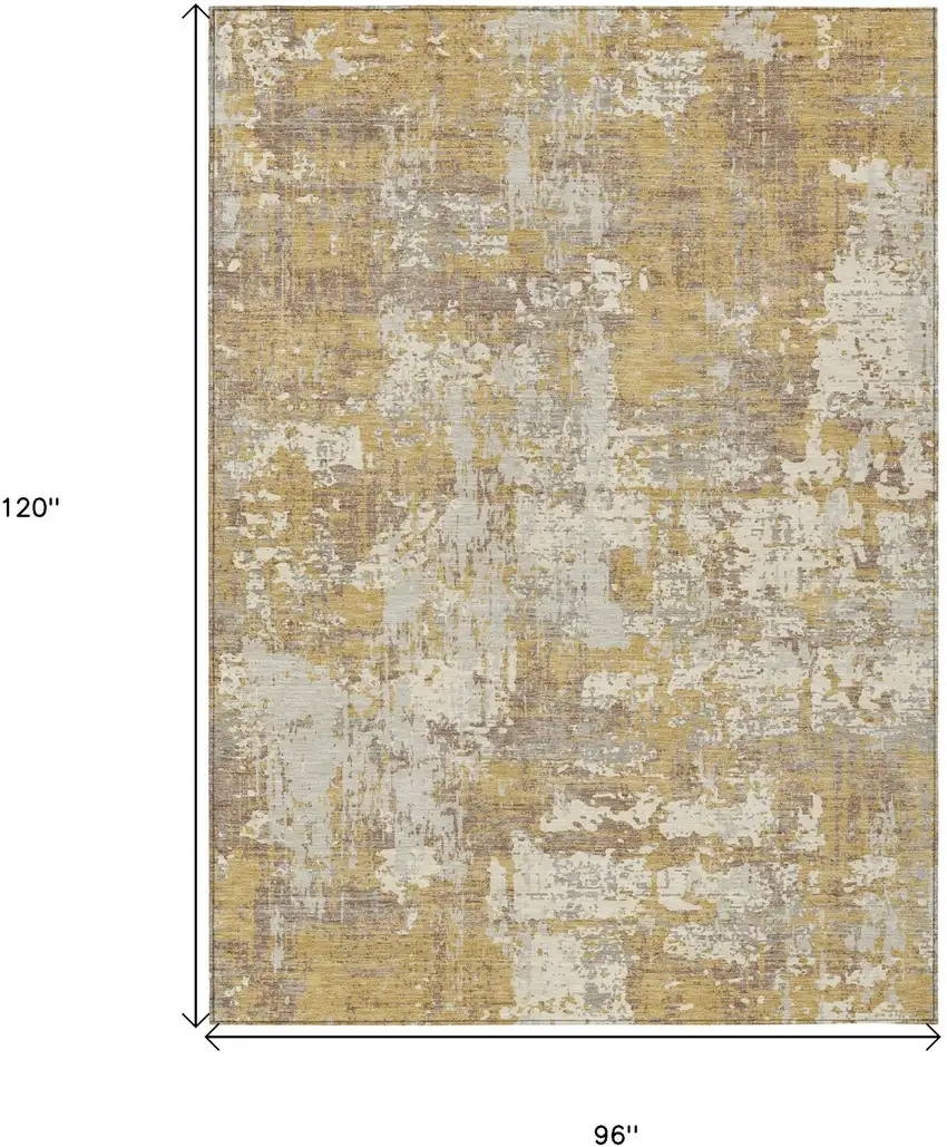 Gold Brown And Beige Abstract Washable Indoor Outdoor Area Rug Photo 3