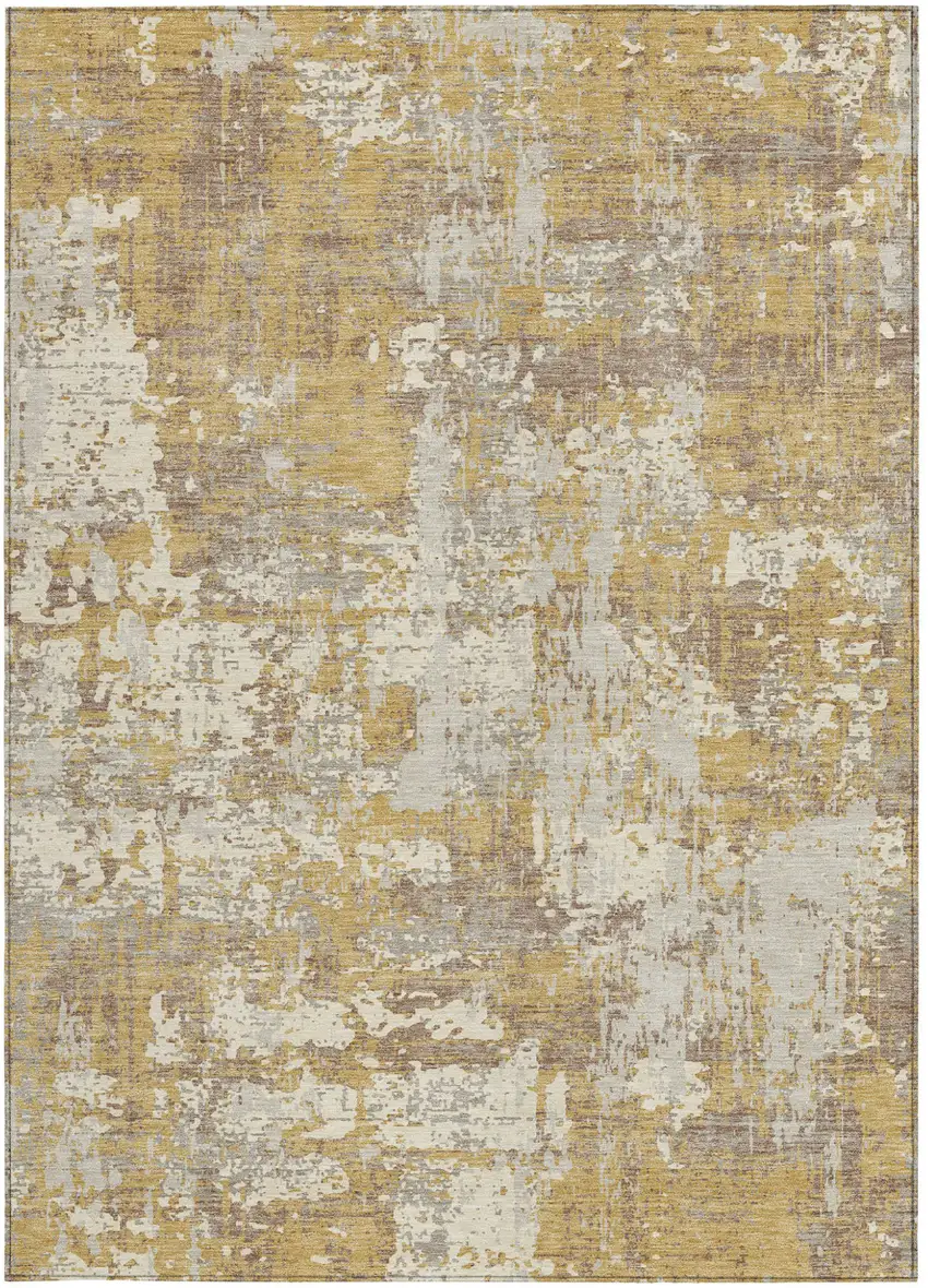 Gold Brown And Beige Abstract Washable Indoor Outdoor Area Rug Photo 7
