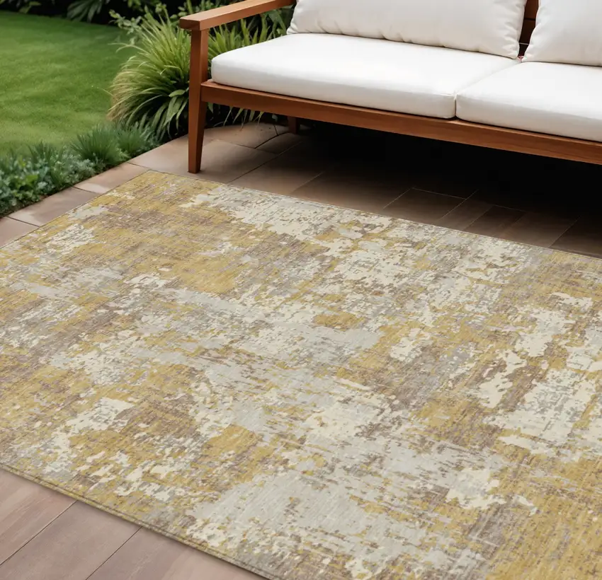 Gold Brown And Beige Abstract Washable Indoor Outdoor Area Rug Photo 1