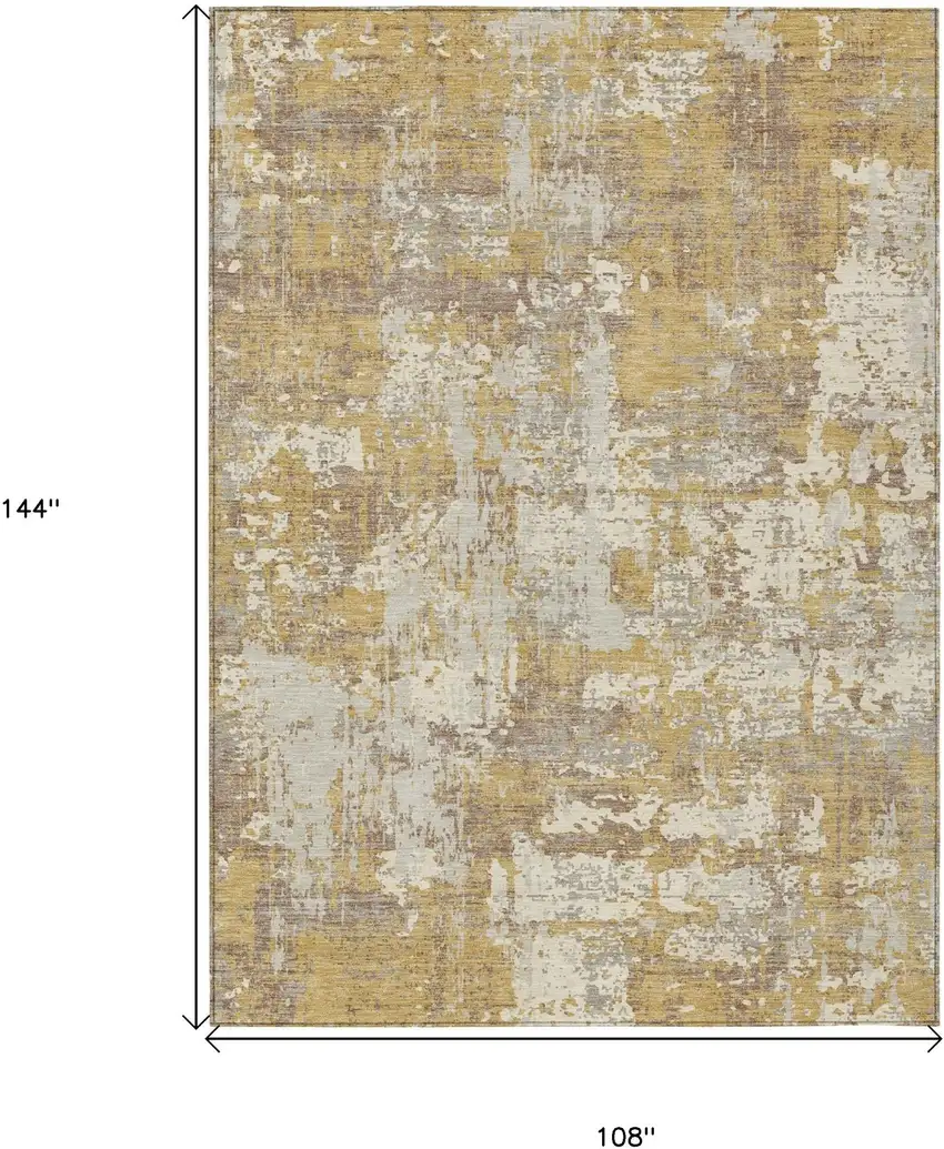 Gold Brown And Beige Abstract Washable Indoor Outdoor Area Rug Photo 7
