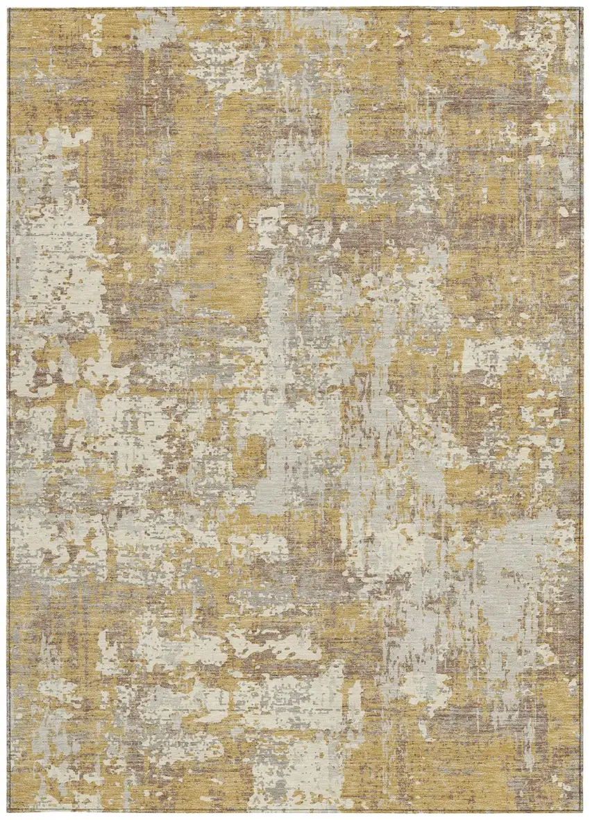 Gold Brown And Beige Abstract Washable Indoor Outdoor Area Rug Photo 6