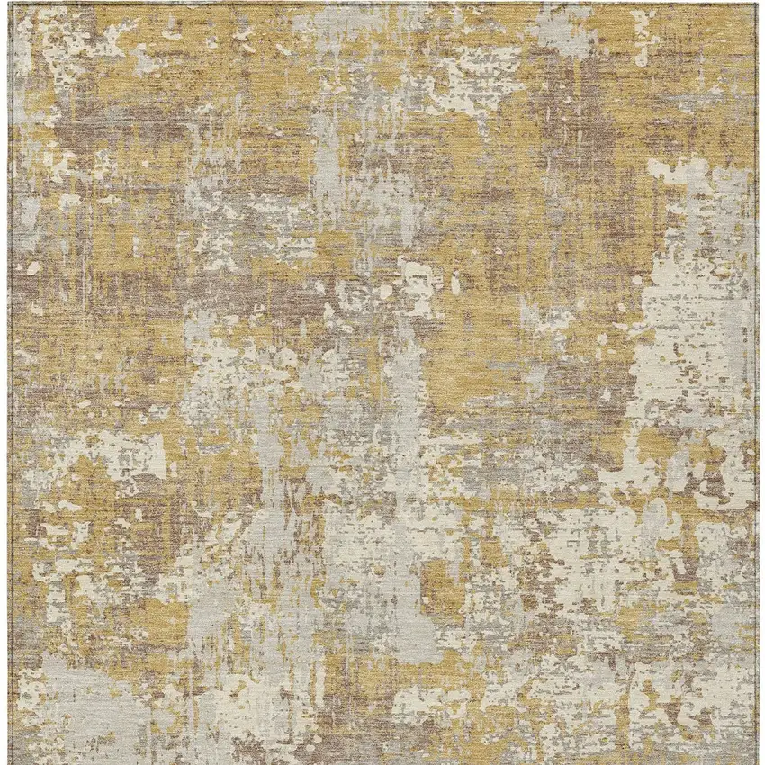 Gold Brown And Beige Abstract Washable Indoor Outdoor Area Rug Photo 5