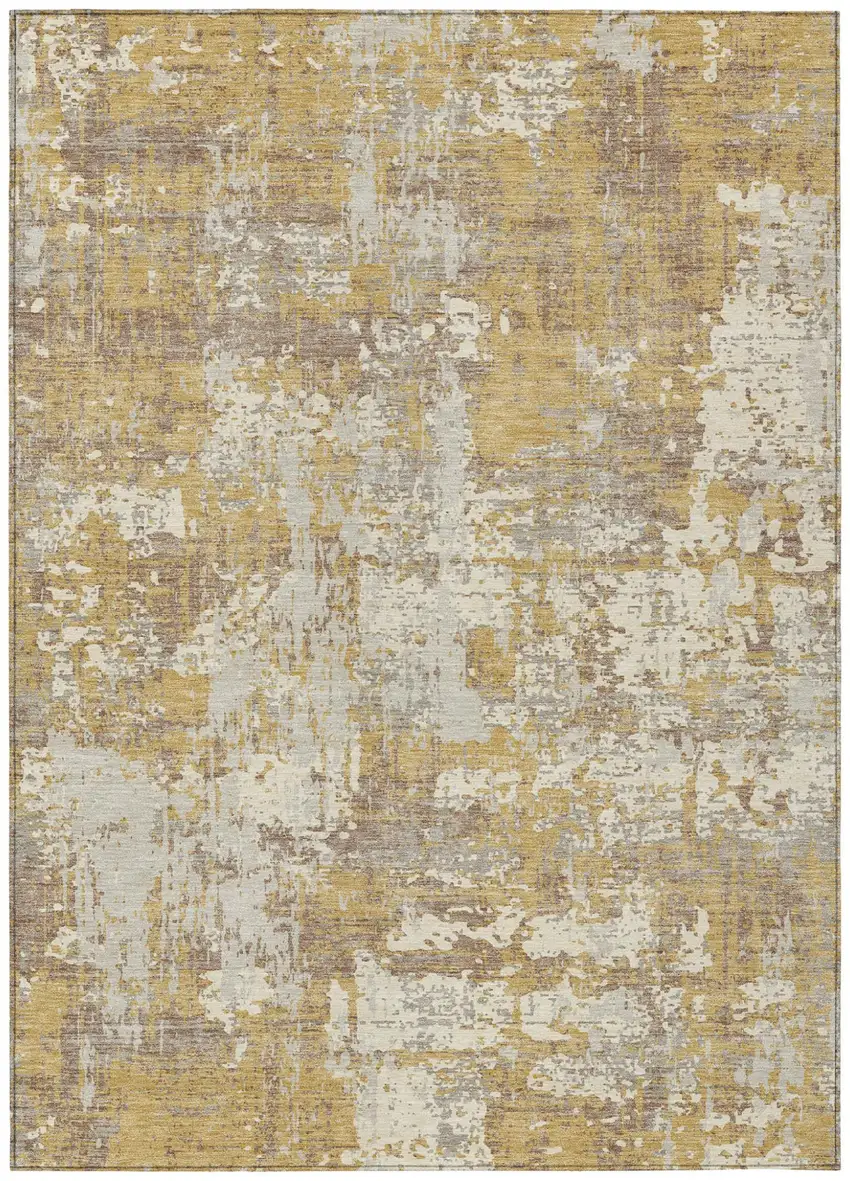 Gold Brown And Beige Abstract Washable Indoor Outdoor Area Rug Photo 2