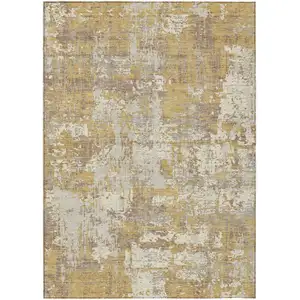 Photo of Gold Brown And Beige Abstract Washable Indoor Outdoor Area Rug