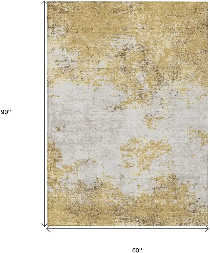 Gold Brown And Beige Abstract Washable Indoor Outdoor Area Rug Photo 3