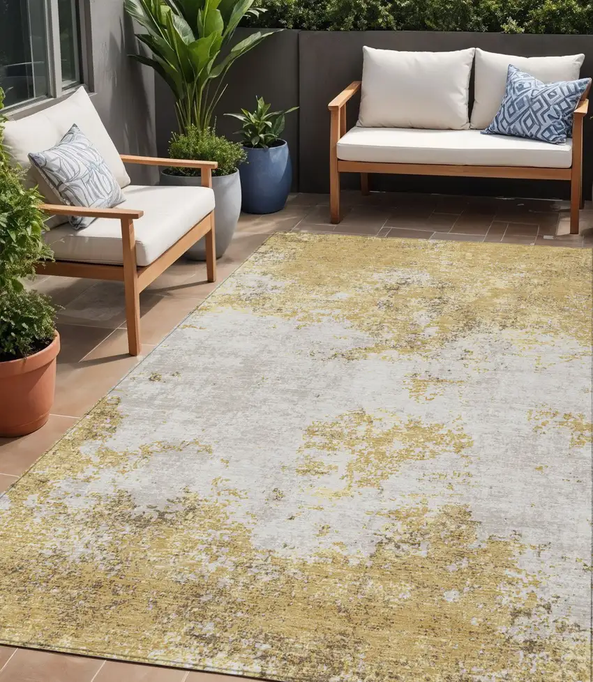 Gold Brown And Beige Abstract Washable Indoor Outdoor Area Rug Photo 1