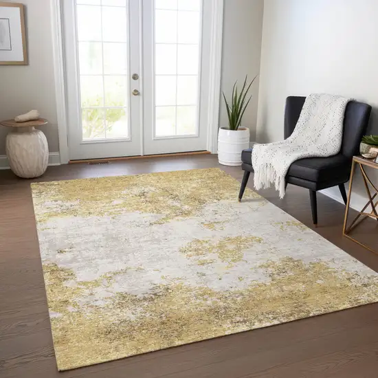 Gold Brown And Beige Abstract Washable Indoor Outdoor Area Rug Photo 9