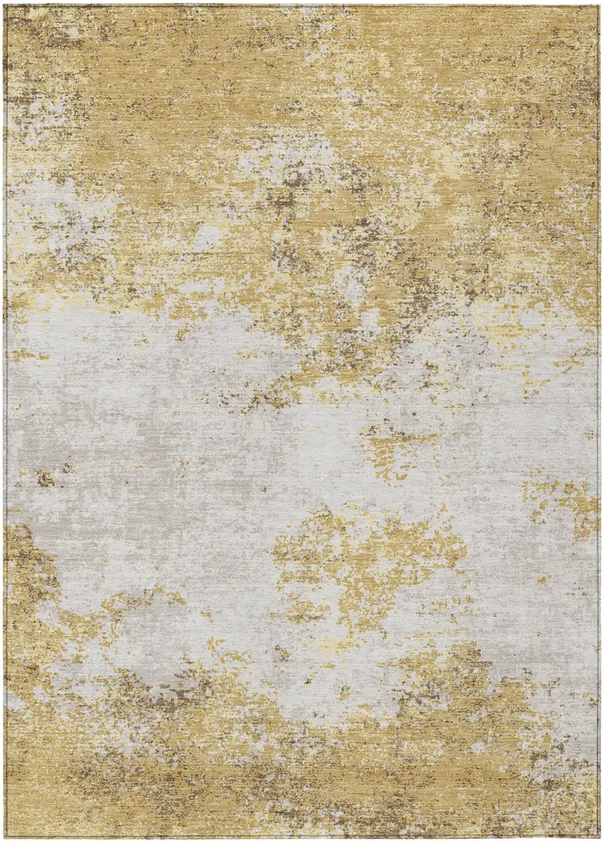 Gold Brown And Beige Abstract Washable Indoor Outdoor Area Rug Photo 2