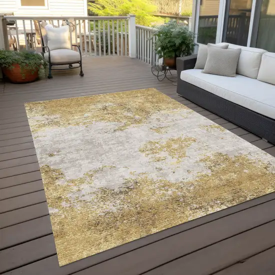 Gold Brown And Beige Abstract Washable Indoor Outdoor Area Rug Photo 8