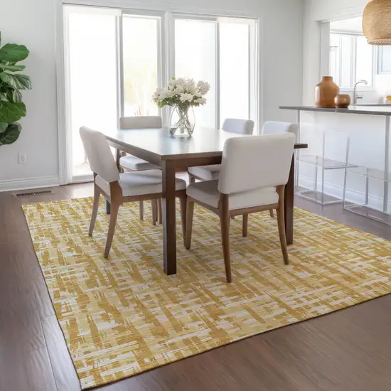 Gold Brown And Beige Abstract Washable Indoor Outdoor Area Rug Photo 9