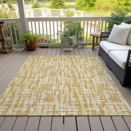 Gold Brown And Beige Abstract Washable Indoor Outdoor Area Rug Photo 7
