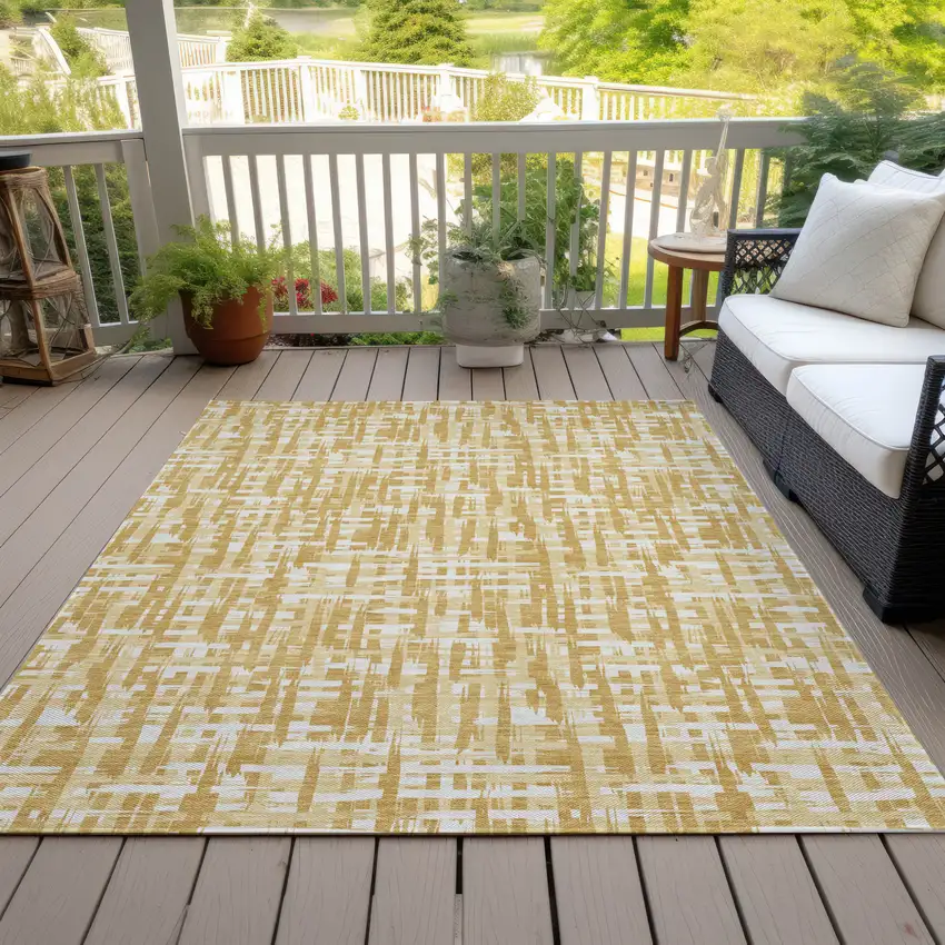 Gold Brown And Beige Abstract Washable Indoor Outdoor Area Rug Photo 7