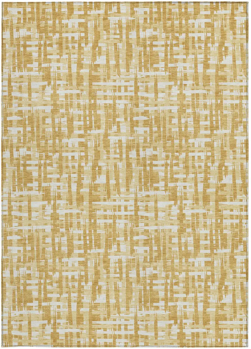 Gold Brown And Beige Abstract Washable Indoor Outdoor Area Rug Photo 6