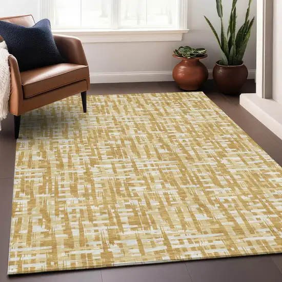 Gold Brown And Beige Abstract Washable Indoor Outdoor Area Rug Photo 8