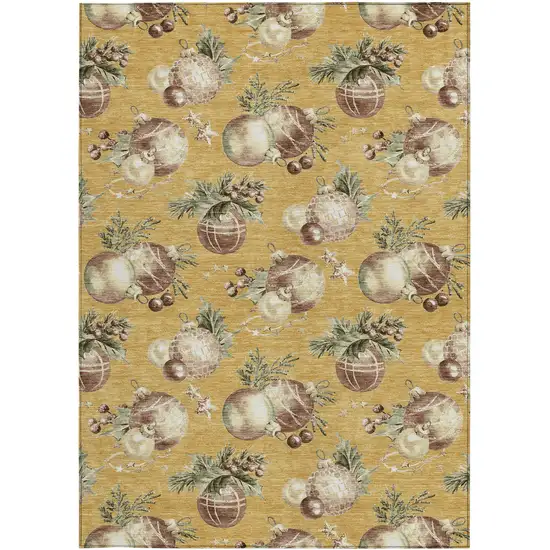 Gold Brown And Beige Botanical Leaves Washable Indoor Outdoor Area Rug Photo 1