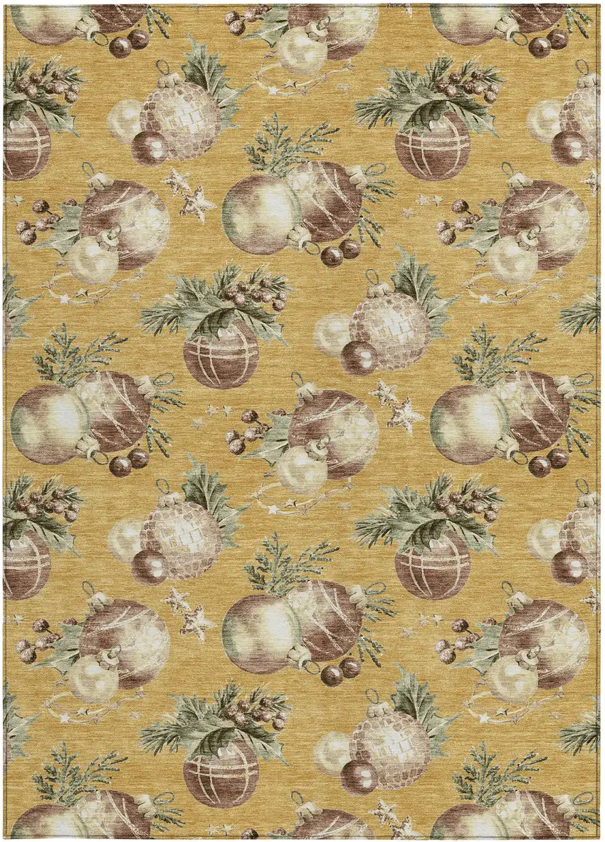 Gold Brown And Beige Botanical Leaves Washable Indoor Outdoor Area Rug Photo 1