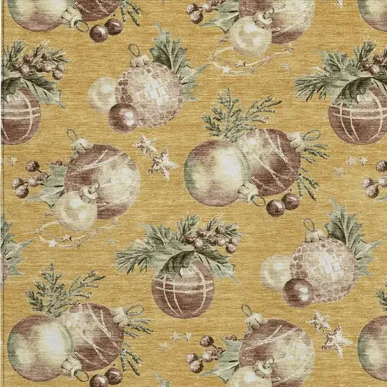 Gold Brown And Beige Botanical Leaves Washable Indoor Outdoor Area Rug Photo 3