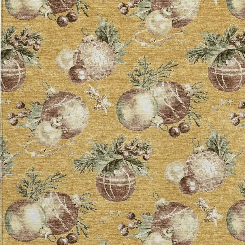 Gold Brown And Beige Botanical Leaves Washable Indoor Outdoor Area Rug Photo 3