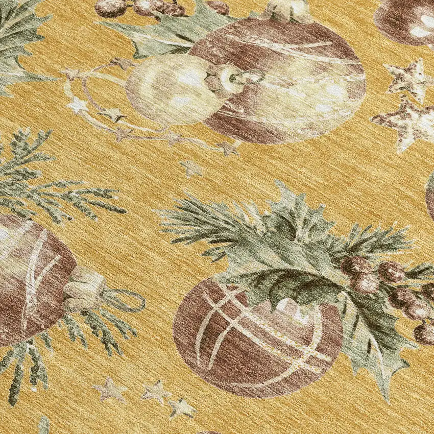 Gold Brown And Beige Botanical Leaves Washable Indoor Outdoor Area Rug Photo 3