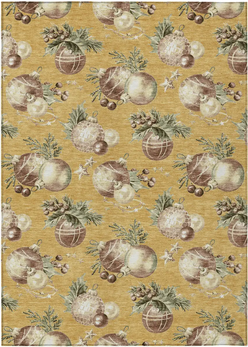 Gold Brown And Beige Botanical Leaves Washable Indoor Outdoor Area Rug Photo 8