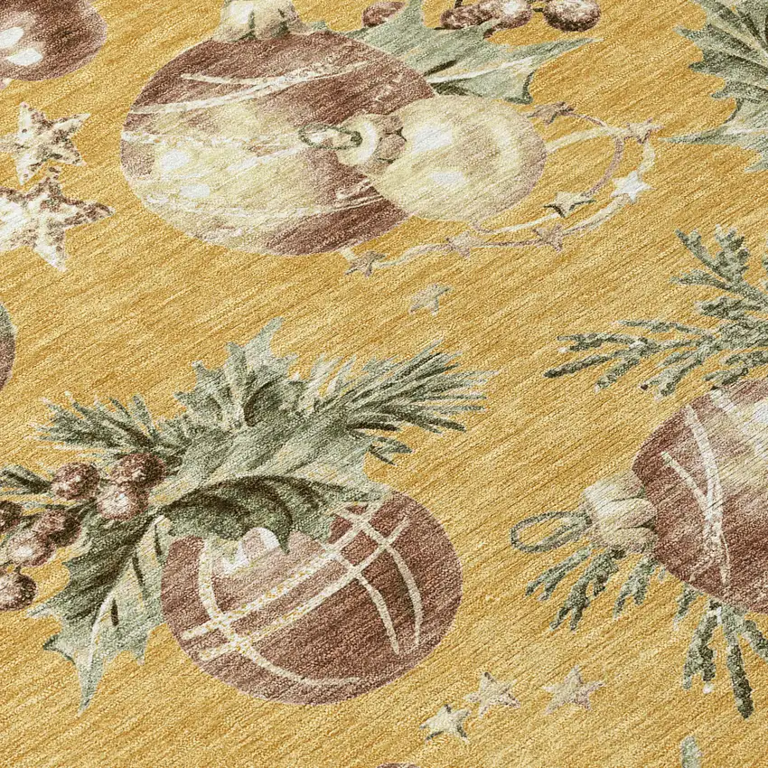 Gold Brown And Beige Botanical Leaves Washable Indoor Outdoor Area Rug Photo 1