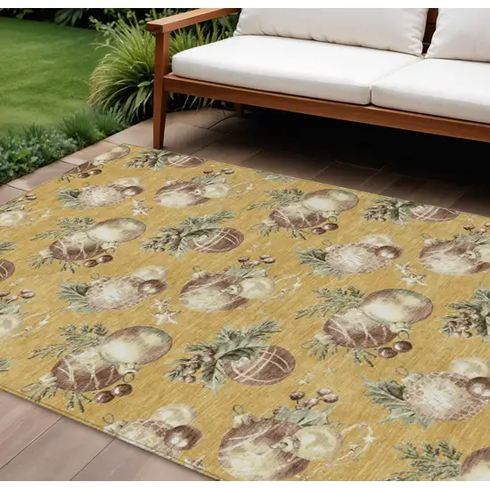Gold Brown And Beige Botanical Leaves Washable Indoor Outdoor Area Rug Photo 2