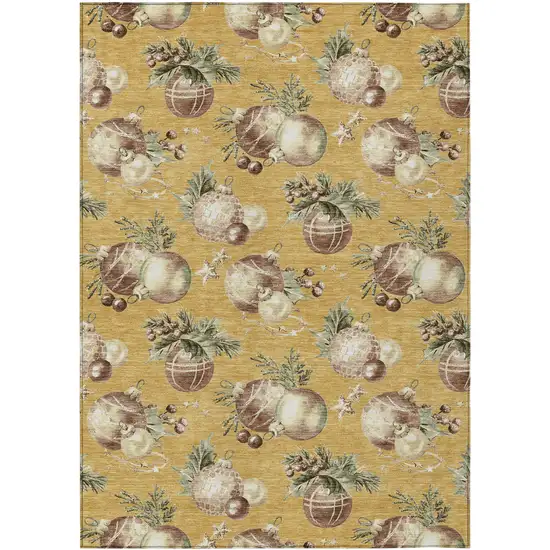 Gold Brown And Beige Botanical Leaves Washable Indoor Outdoor Area Rug Photo 8