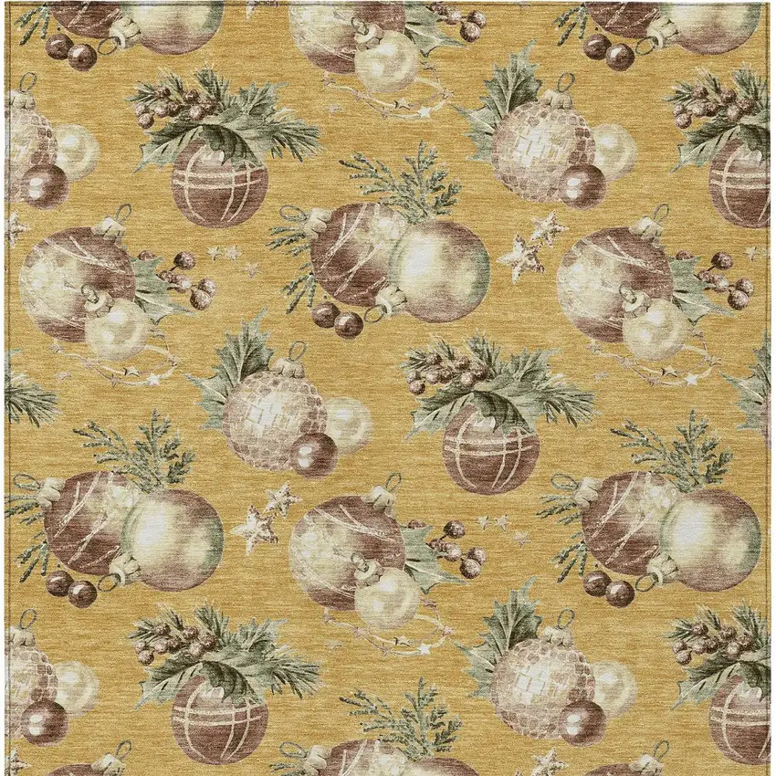 Gold Brown And Beige Botanical Leaves Washable Indoor Outdoor Area Rug Photo 9